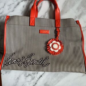 Henri Bendel Striped Tote Bag - Brown and white striped and orange